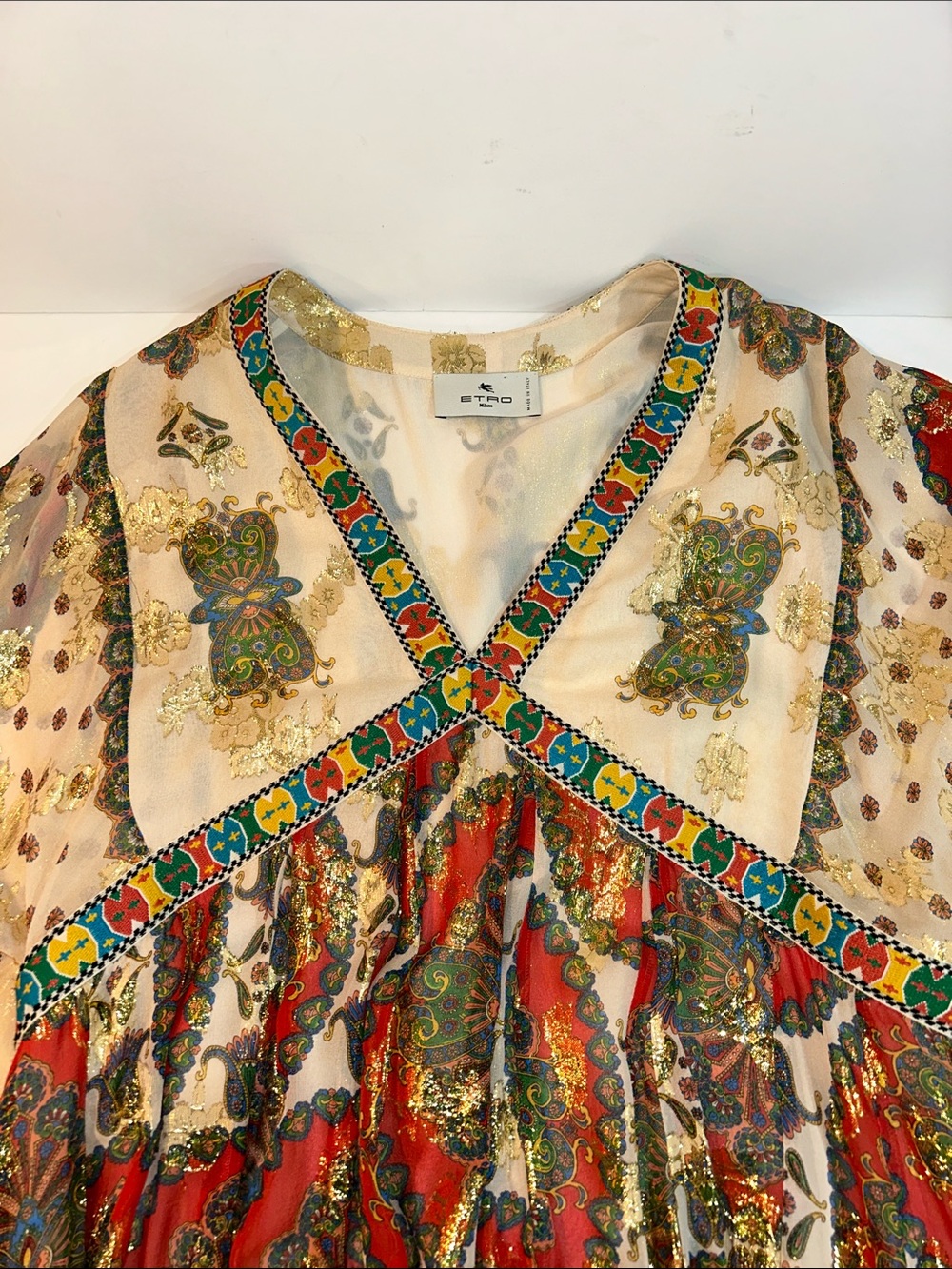 ETRO Abito Irima Silk Metallic Mini Boho Dress - Picture 5 of 13
